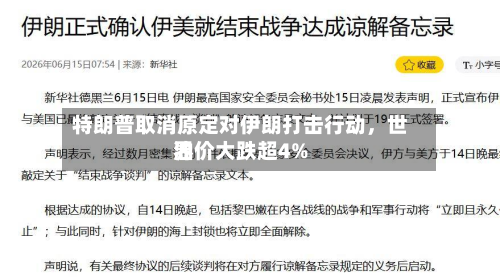 特朗普取消原定对伊朗打击行动，世界油价大跌超4%