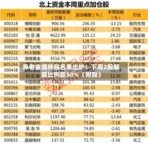 养老金增持股名单出炉！下周2股解禁比例超50%（附股）-第3张图片